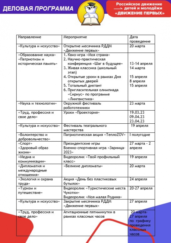 Анонс мероприятий в рамках месячника РДДМ 